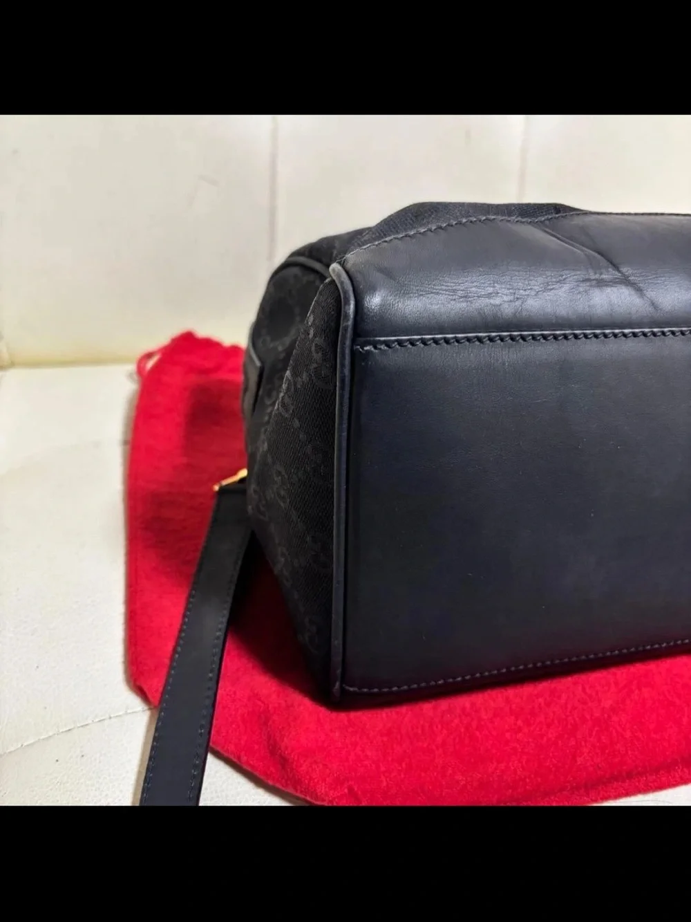 Gucci Black GG Canvas Top-Handle Shoulder Bag